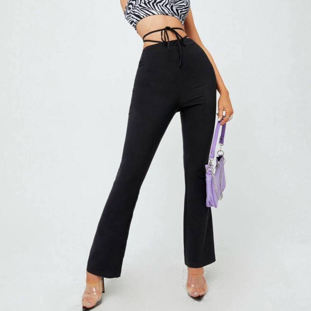 Black flare pants with waist tie